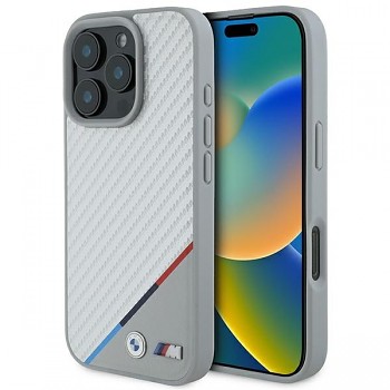 Originální zadní kryt BMW M Carbon Tricolor Line Magsafe BMHMP16X23PUDTS pro iPhone 16 Pro Max Grey