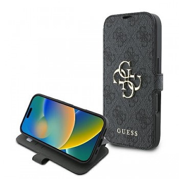 Originální knížkové pouzdro GUESS 4G Metal Logo GUBKP16S4GMGGR pro iPhone 16 černé