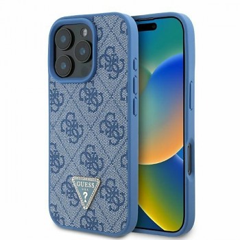 Originální zadní kryt GUESS Leather 4G Triangle Strass GUHCP16SP4TDPB pro iPhone 16 blue