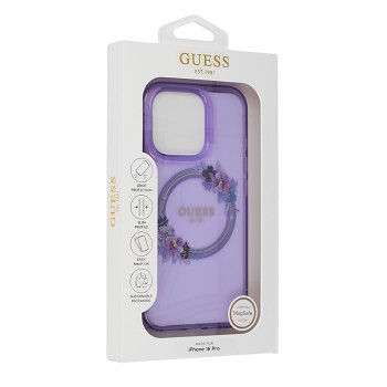 Originální zadní kryt GUESS IML Flowers Wreath Magsafe GUHMP16LHFWFCU pro iPhone 16 Pro purple