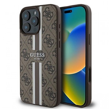 Originální zadní kryt GUESS hardcase 4G Printed Stripes MagSafe GUHMP16LP4RPSW pro iPhone 16 Pro brown