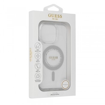 Originální zadní kryt GUESS IML Rhinestones Magsafe GUHMP16LPFTDTEH pro iPhone 16 Pro white