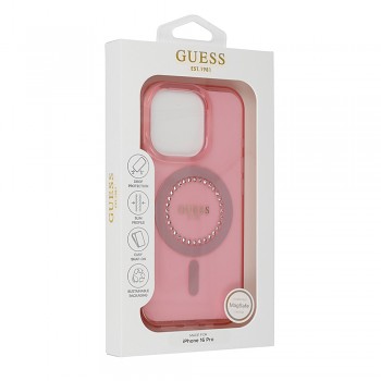 Originální zadní kryt GUESS IML Rhinestones Magsafe GUHMP16SPFTDTEP pro iPhone 16 pink