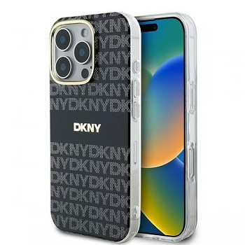 Originální zadní kryt DKNY Repeat Texture Pattern with Stripe DKHMP16LHRHSEK pro iPhone 16 Pro černý