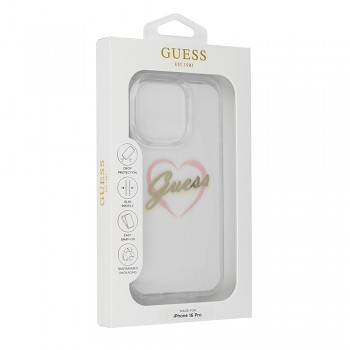 Originální zadní kryt GUESS IML Heart GUHCP16LHCHGSPT pro iPhone 16 Pro transparentní