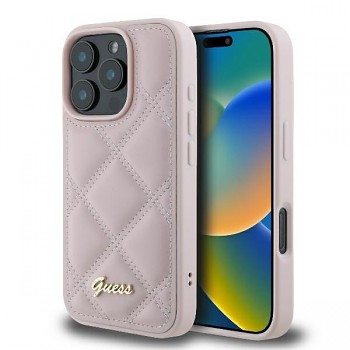 Originální zadní kryt GUESS Quilted Metal Logo GUHCP16SPSQSQSP pro iPhone 16 pink