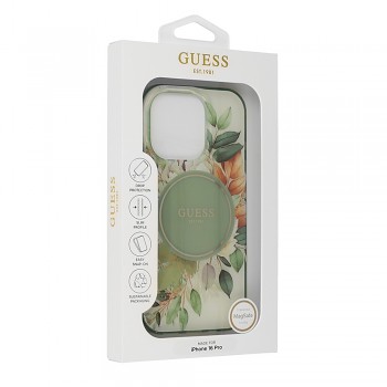 Originální zadní kryt GUESS IML Flower & Tonal Circle Magsafe GUHMP16LHFWBDCEN pro iPhone 16 Pro green