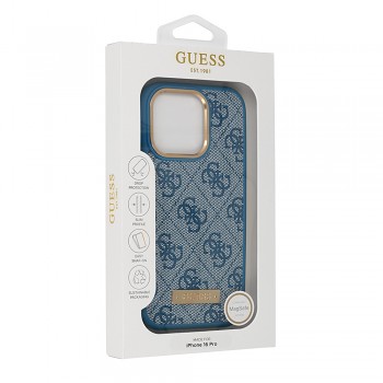 Originální zadní kryt GUESS 4G Logo Plate Magsafe GUHMP16LU4GPRB pro iPhone 16 Pro blue