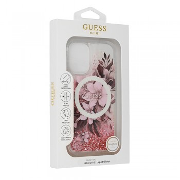 Originální zadní kryt GUESS Liquid Glitter Flower Magsafe GUHMP16SLFMWTP pro iPhone 16 pink