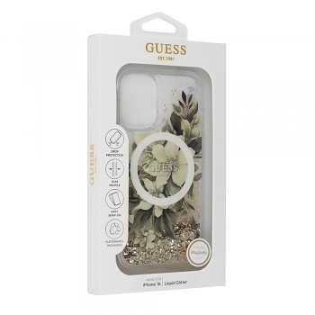 Originální zadní kryt GUESS Liquid Glitter Flower Magsafe GUHMP16XLFMWTE pro iPhone 16 Pro Max beige