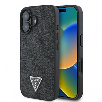 Originální zadní kryt GUESS Leather 4G Triangle Strass GUHCP16MP4TDPK pro iPhone 16 Plus black