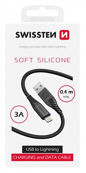 Datový kabel Swissten Soft Silicone USB-A - Lightning 0,4 m černý