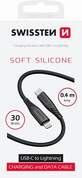 Datový kabel Swissten Soft Silicone USB-C - Lightning 0,4 m černý