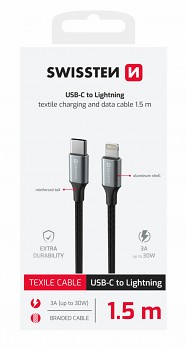 Datový kabel Swissten Textile II USB-C - Lightning 1,5 m černý