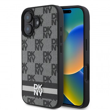 Zadní kryt DKNY PU Leather Checkered Pattern and Stripe pro iPhone 16 Black