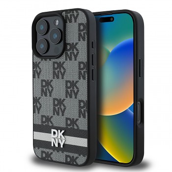 Zadní kryt DKNY PU Leather Checkered Pattern and Stripe pro iPhone 16 Pro Black