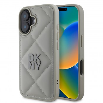 Zadní kryt DKNY PU Leather Quilted Stack Logo pro iPhone 16 Grey