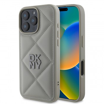 Zadní kryt DKNY PU Leather Quilted Stack Logo pro iPhone 16 Pro Grey