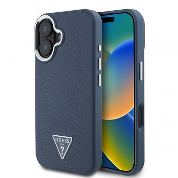 Zadní kryt Guess PU Grained Triangle Logo pro iPhone 16 Blue