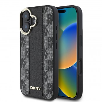 Zadní kryt DKNY PU Leather Checkered Pattern Magsafe pro iPhone 16 Black