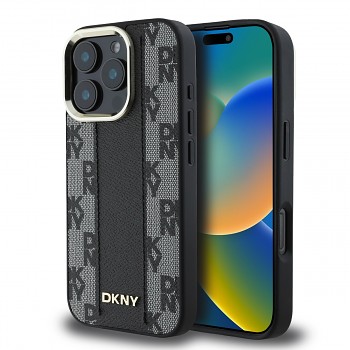 Zadní kryt DKNY PU Leather Checkered Pattern Magsafe pro iPhone 16 Pro Black