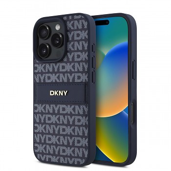 Zadní kryt DKNY PU Leather Repeat Pattern Tonal Stripe pro iPhone 16 Pro Blue