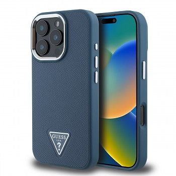 Zadní kryt Guess PU Grained Triangle Logo pro iPhone 16 Pro Max Blue