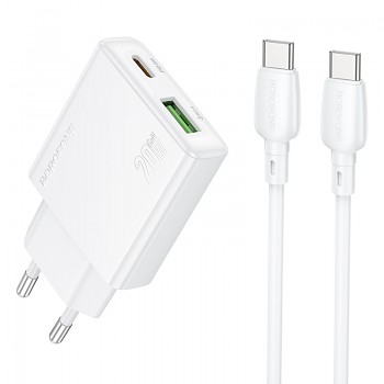 Rychlonabíječka Borofone BN24 Wish (Ultra Thin) + datový kabel USB-C Dual 20W bílá