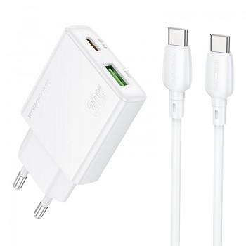 Rychlonabíječka Borofone BN25 Wish (Ultra Thin) + datový kabel USB-C Dual 30W bílá