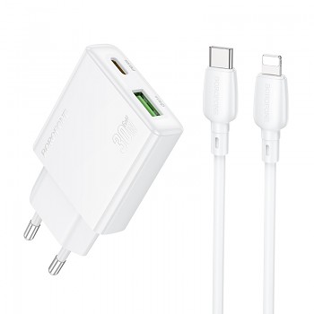 Rychlonabíječka Borofone BN25 Wish (Ultra Thin) + datový kabel Lightning Dual 30W bílá