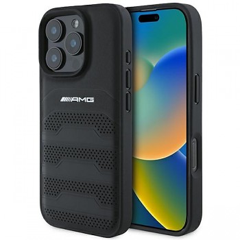 Originální zadní kryt AMG Leather Debossed Lines Black Logo AMHCP16LGSEBK pro iPhone 16 Pro black