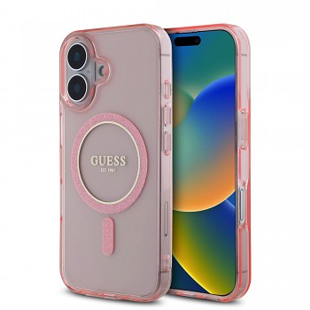 Zadní kryt Guess IML Glitter Ring MagSafe pro iPhone 16 Pink