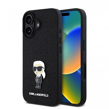 Zadní kryt Karl Lagerfeld Fixed Glitter Metal Ikonik pro iPhone 16 Black