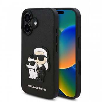 Zadní kryt Karl Lagerfeld PU Saffiano Karl and Choupette pro iPhone 16 Black