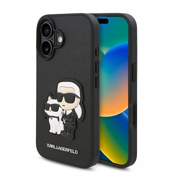 Zadní kryt Karl Lagerfeld PU Saffiano Karl and Choupette pro iPhone 16 Plus Black