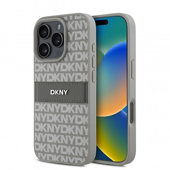 Zadní kryt DKNY PU Leather Repeat Pattern Tonal Stripe pro iPhone 16 Pro Max Beige