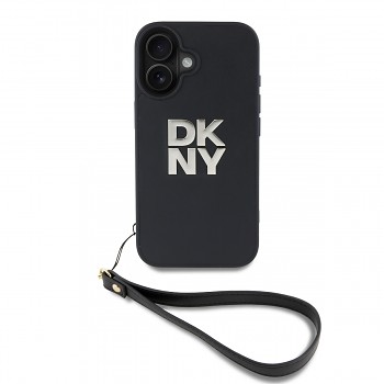 Zadní kryt DKNY PU Leather Stack Logo Wrist Strap pro iPhone 16 Black