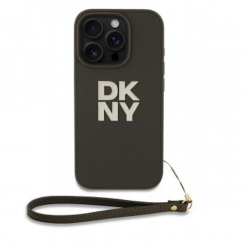 Zadní kryt DKNY PU Leather Stack Logo Wrist Strap pro iPhone 16 Pro Max Green