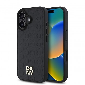 Zadní kryt DKNY PU Leather Repeat Pattern Stack Logo MagSafe pro iPhone 16 Black