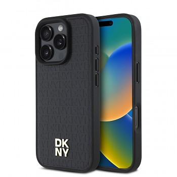 Zadní kryt DKNY PU Leather Repeat Pattern Stack Logo MagSafe pro iPhone 16 Pro Max Black