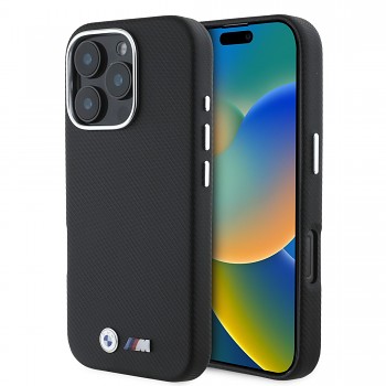 Zadní kryt BMW M PU Kevlar Metal Logo pro iPhone 16 Pro Max Black