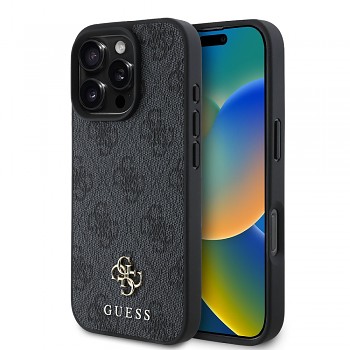 Zadní kryt Guess PU 4G Small Metal Logo MagSafe pro iPhone 16 Pro Max Grey