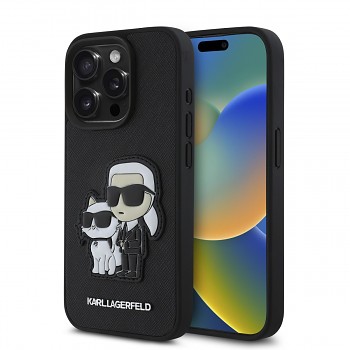 Zadní kryt Karl Lagerfeld PU Saffiano Karl and Choupette pro iPhone 15 Pro Black