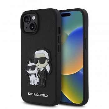 Zadní kryt Karl Lagerfeld PU Saffiano Karl and Choupette pro iPhone 15 Black