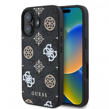 Zadní kryt Guess PU 4G Peony MagSafe pro iPhone 16 Black