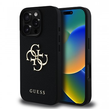 Zadní kryt Guess PU Grained 4G Metal Logo pro iPhone 16 Pro Max Black