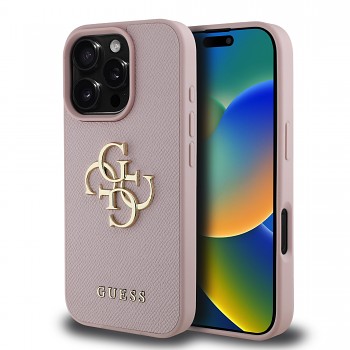 Zadní kryt Guess PU Grained 4G Metal Logo pro iPhone 16 Pro Max Pink