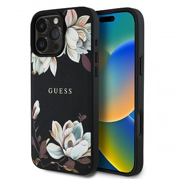 Zadní kryt Guess PU Grained Magnolia MagSafe pro iPhone 16 Pro Max Black