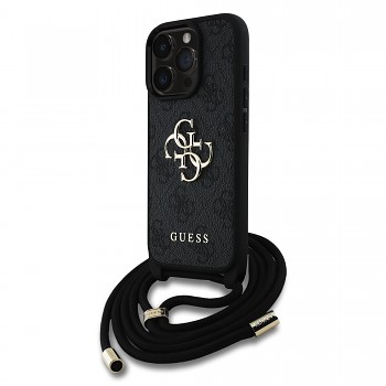 Zadní kryt Guess PU 4G Metal Logo Crossbody Popruh pro iPhone 16 Pro Max Black