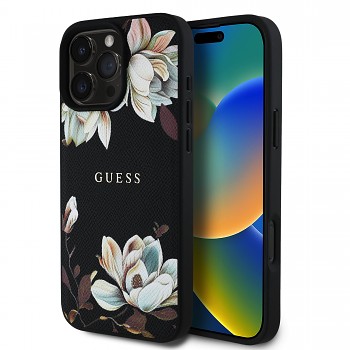 Zadní kryt Guess PU Grained Magnolia MagSafe pro iPhone 16 Pro Black